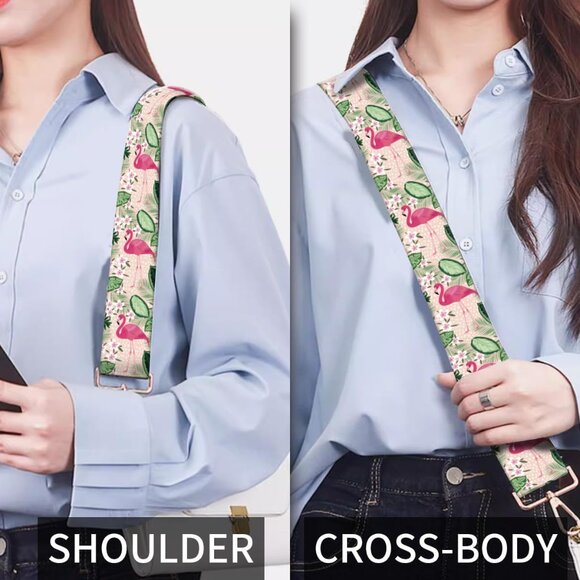 Trendy 3.8cm Wide Adjustable Crossbody Strap with Gold Buckle & Flamingo Design - Picture 5 of 5